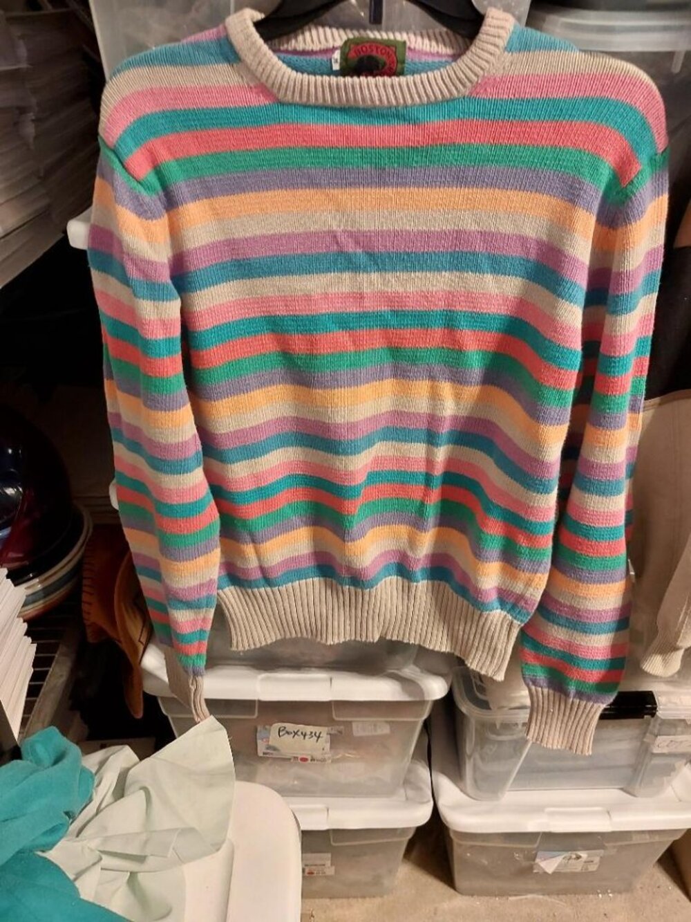 Vintage Boston Traders Rainbow Striped Sweater CrewNeck&Pastel Rainbow Palette M